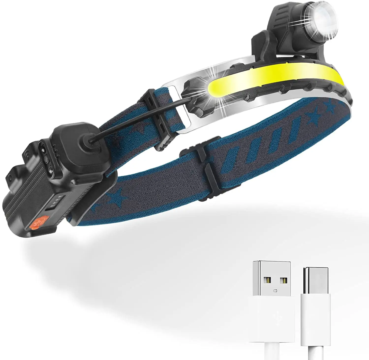 New1300 Lumens Wide Beam COB Head Light Spotlight with Motion Sensor Rechargeable Type C Led Headlamp