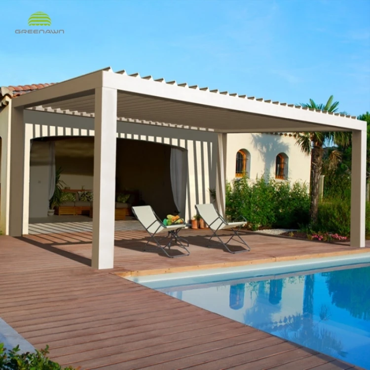 Electric Rainproof Louver Garden Aluminium Pergola Gazebo Outdoor With Flooring