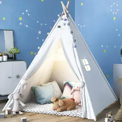 Tent for Kids with Carry Case, Natural Canvas Teepee Play Tent Toys for Girls/Boys Indoor & Outdoor Playing Tent