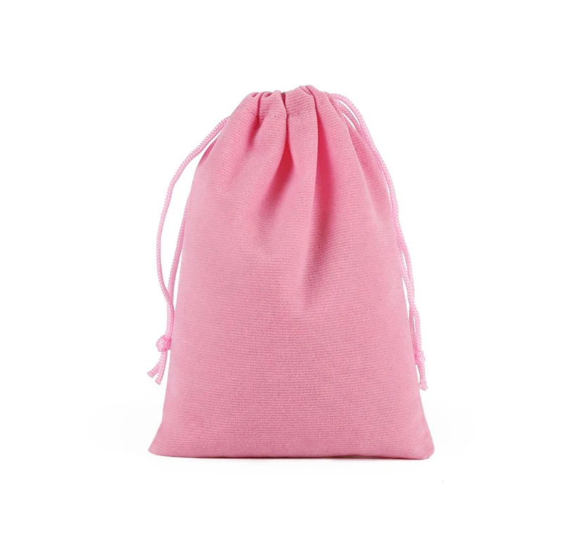 OEM Custom High Quality Custom Logo Printed Pink Drawstring Cosmetic Jewelry Gift Bag Velvet Pouch
