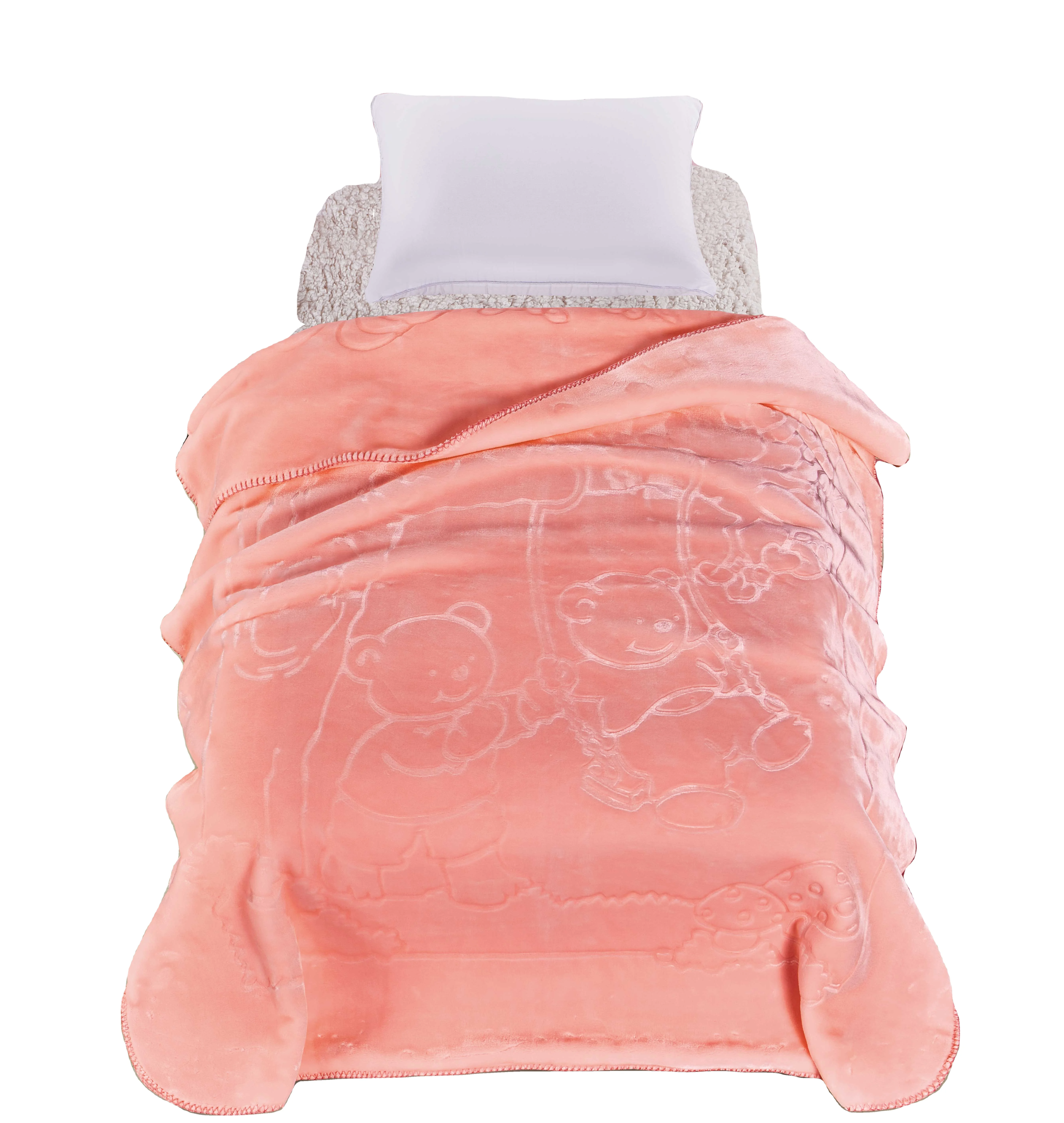 Solid Blue Yellow Pink Thick Comforted Animal Printed Mink  Baby Blanket