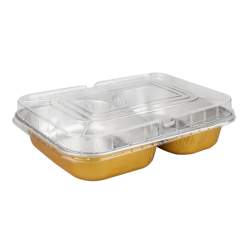 aluminum foil 2 compartment takeaway food containers disposable lunch box with lid