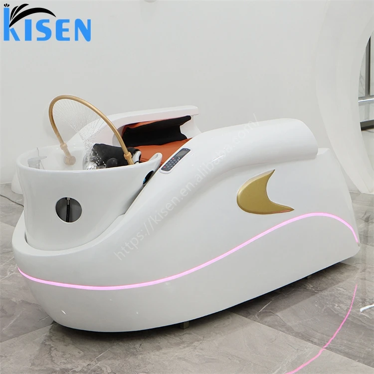 KISEN Modern Luxury Hair Washing Chair Lay Down Table Shampoo Massage Bed With Head Therapy For Hair Spa Beauty Salon Thai Style