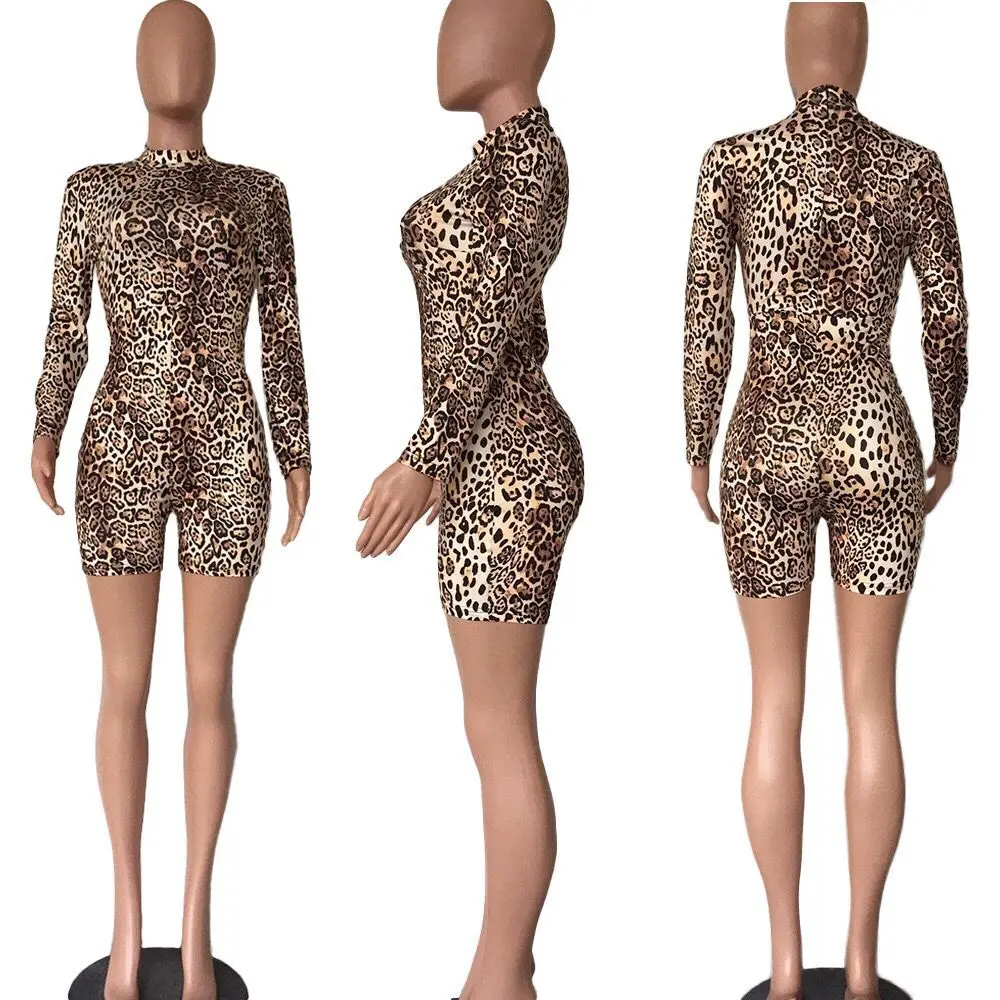 
SP1074W 2020 Sexy One Piece Lady Bodycon Leopard Cheetah Shorts Jumpsuit&Playsuit Plus Size 