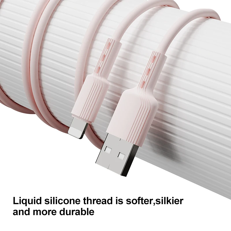 Pink 1 meter data cable  USB to Lighting 2.4 A Liquid silicone for Mobile Phone
