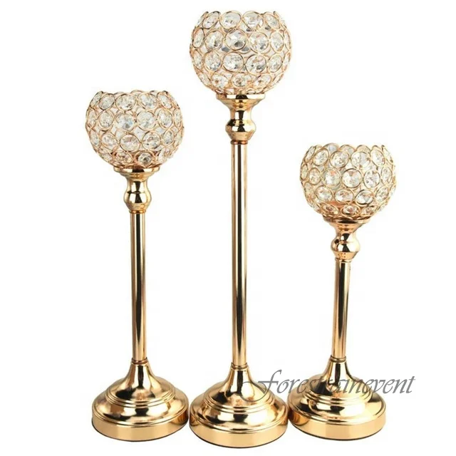 Wedding Decoration Table Centerpiece Flower Ball Crystal Candle Holder Golden Candlestick Pillar Metal India Wedding Centerpiece