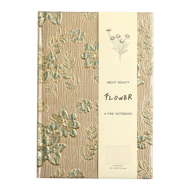Wholesale A5 Flower Gold Thread Brocade Jacquard Elegant Cloth Book Fabric Hardcover Notebook Eco Friendly