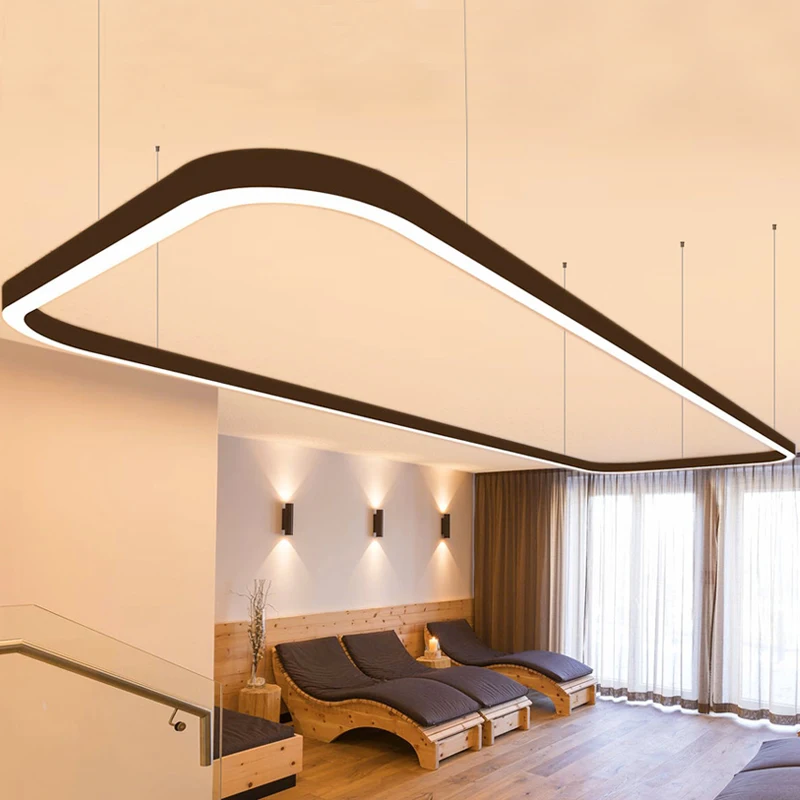 Modern Simple Rectangle LED Linear Chandelier Light 0-10V Dimming Silver Finish Plastic Material Living Room Bulb Included