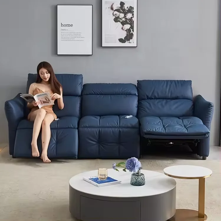 3 Seater Genuine Leather Loveseat Recliner Sofa Set Reclinable With Massage Function For Living Room