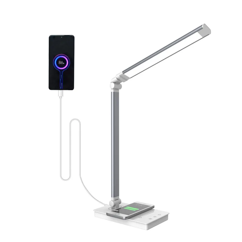 Foldable Wheat Straw Wireless Charging Led Desk led light Rechargeable Eco Friendly Wireless Charger Table Offices Reading Lamp