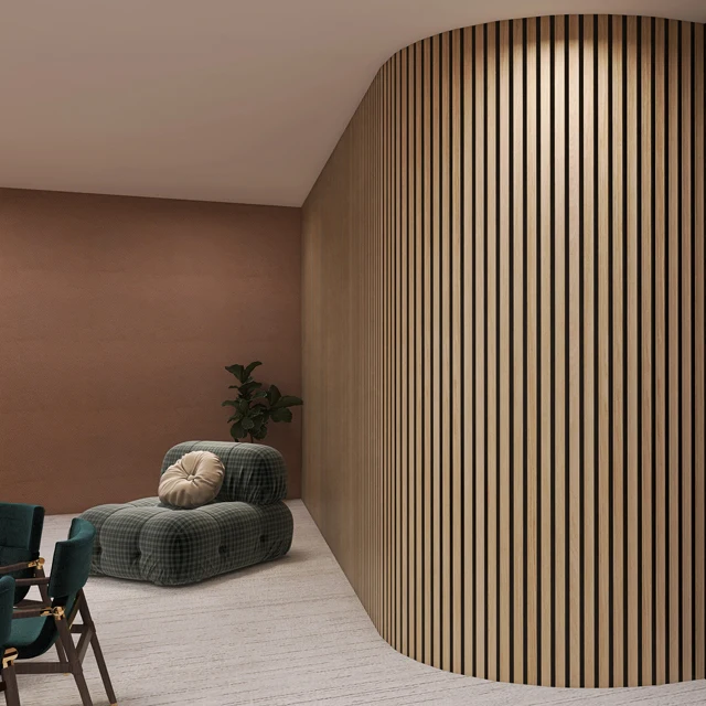 KASARO Customized 3d Wood Veneer Black Akupanel Flexible wood board Slat Soundproofing MDF Wave Acoustic Wall Felt Panels