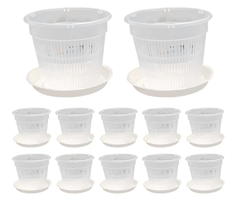 Orchid Pot Set Plastic Plant Pots Set with Holes and Saucers Orchid Planter Set for Home Lawn Garden White 12Pcs 4.3 Inch