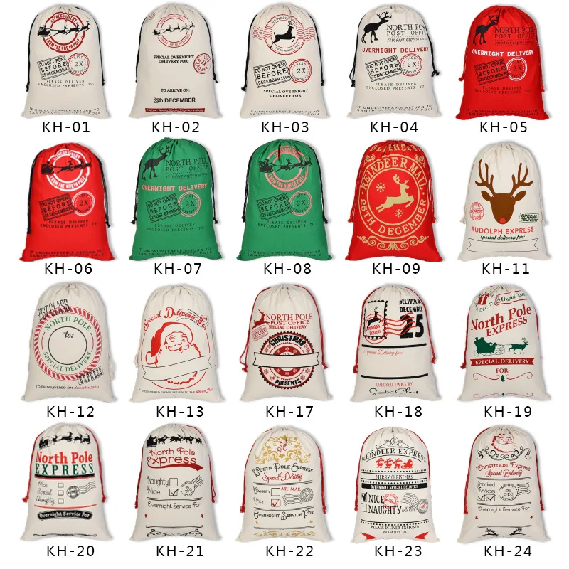 Red Cotton Canvas Custom LOGO Printed Sublimation Christmas Gift Packaging Bag Santa Sack with Drawstrings