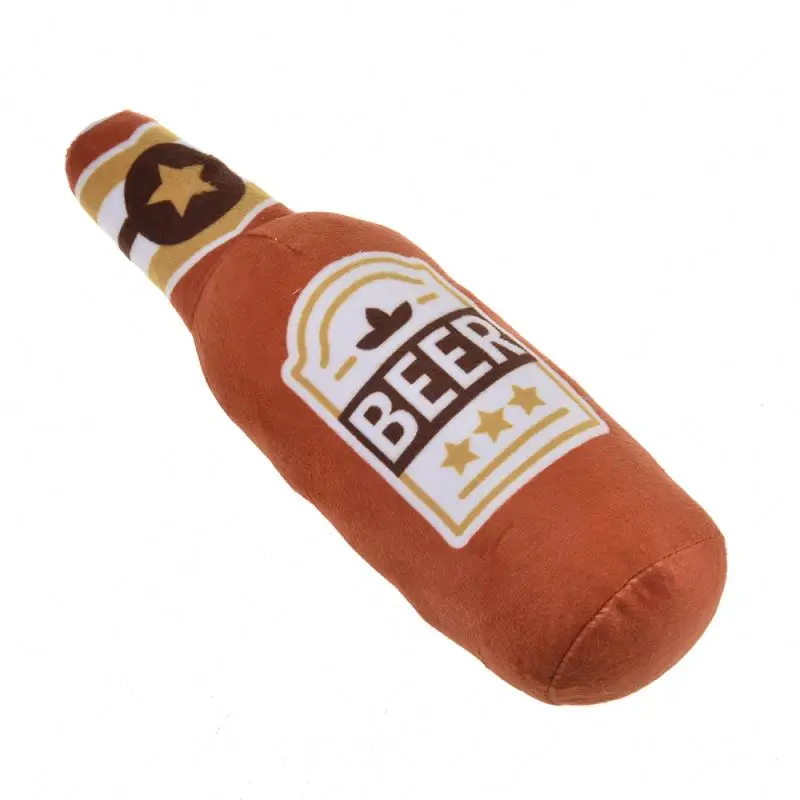 Custom new design Beejay 2022  hot funny stuffed plush dog soft toys beer bottle squeaky dog treat toys