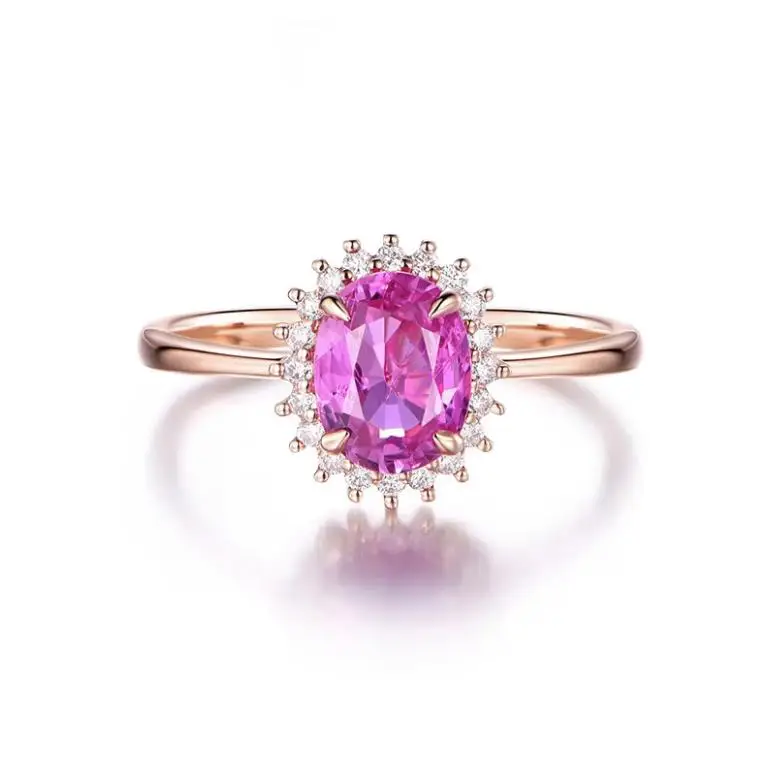 0.9 carat  pink color Sapphire ring 14K gold with CVD diamond support customized women ring