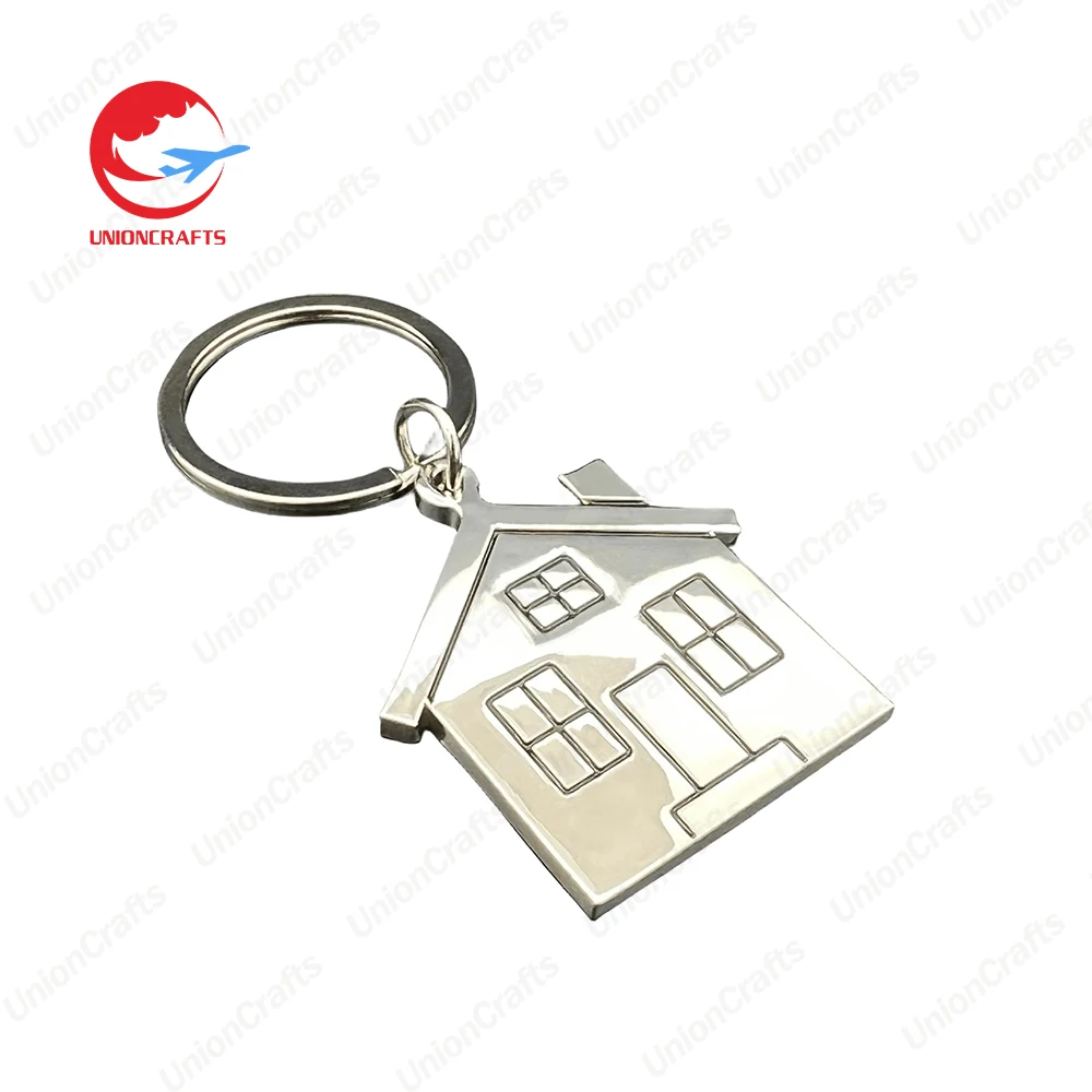 Promotional souvenirs metal keyring wholesale personalized sublimation alloy custom logo house shaped keychains with logo