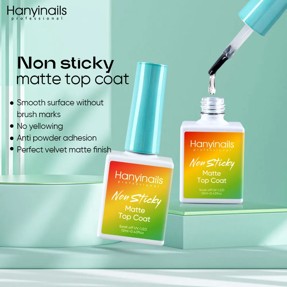 Hanyinails Anti Powder Adhesion Matte Top Coat No Yellow No White Perfect Velvet Matte Finish Non Sticky Powder Matte Top Coat