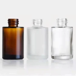 1 oz 30 ml  serum packaging Round transparent Glass Bottle with Glass frosted amber Flat shoulders Dropper for essential oils