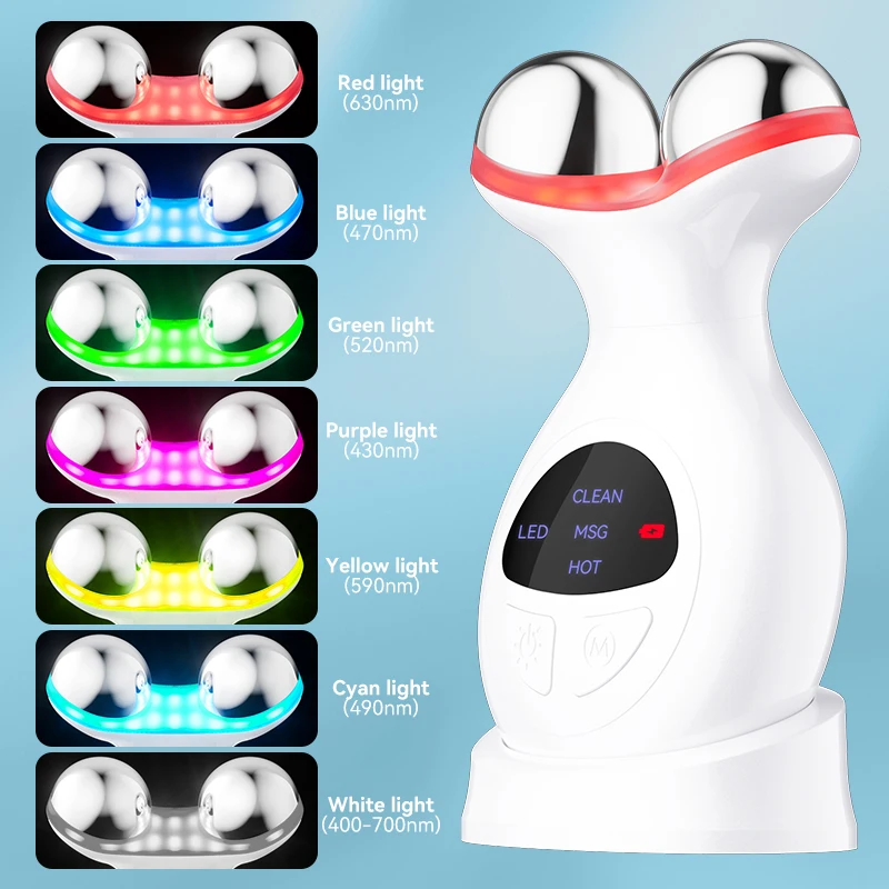 Anti-aging Wrinkle Remove 7 Color Light Face Massage Roller Firm Skin Care Neck Massager Facial 3D Lifting Machine