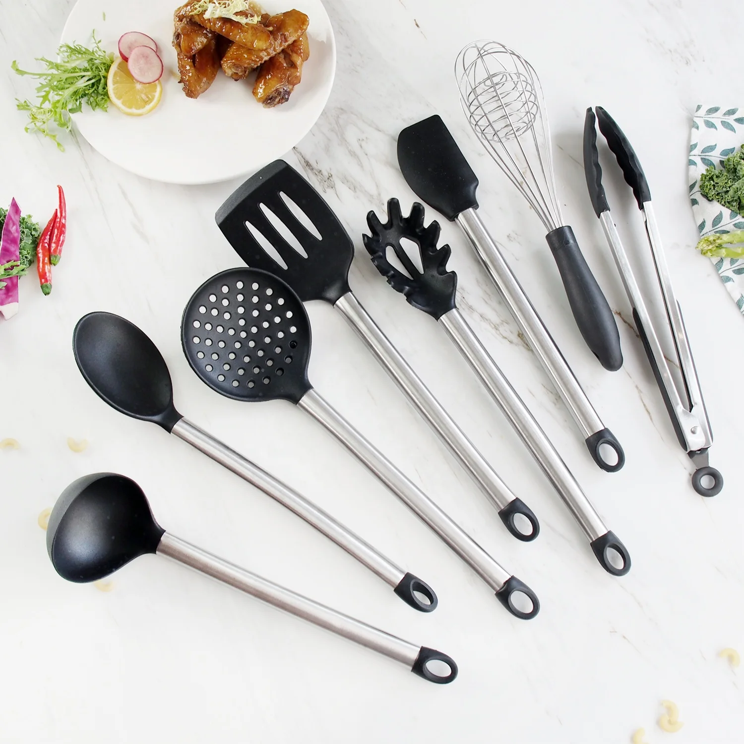 9pcs Nonstick Silicone Kitchen Utensil Set With 430 Stainless Steel Handle