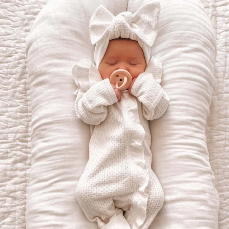 New Style Solid Color Soft Ruffle frill basic long sleeve Newborn baby Jersey Waffle Girl Baby Romper Outfits