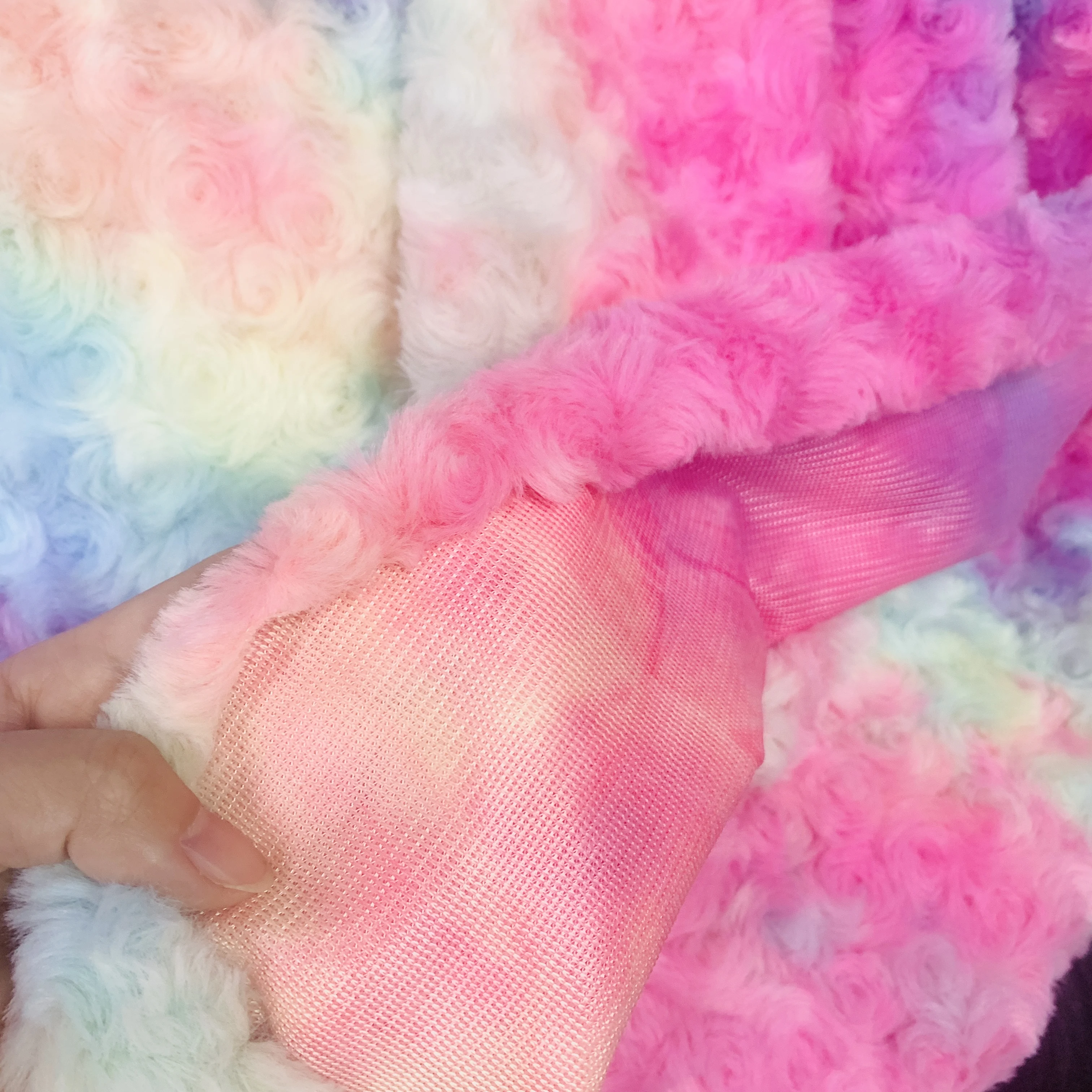 Beautiful Color changing rose swirl fur fabric tie dye  faux fur fabric for Fluffy toy throw pillows fabric