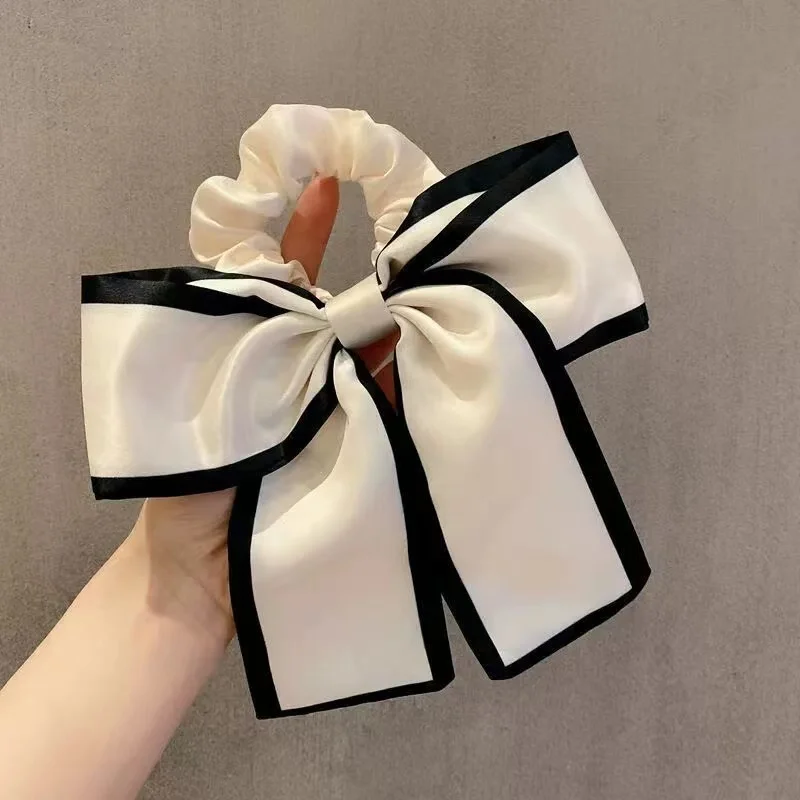 2 Colors Large Bow Scrunchies Solid Color Satin Silk Hair Rope Hair Accessory For Women Bowknot Hair Ties Elastic Scrunchies