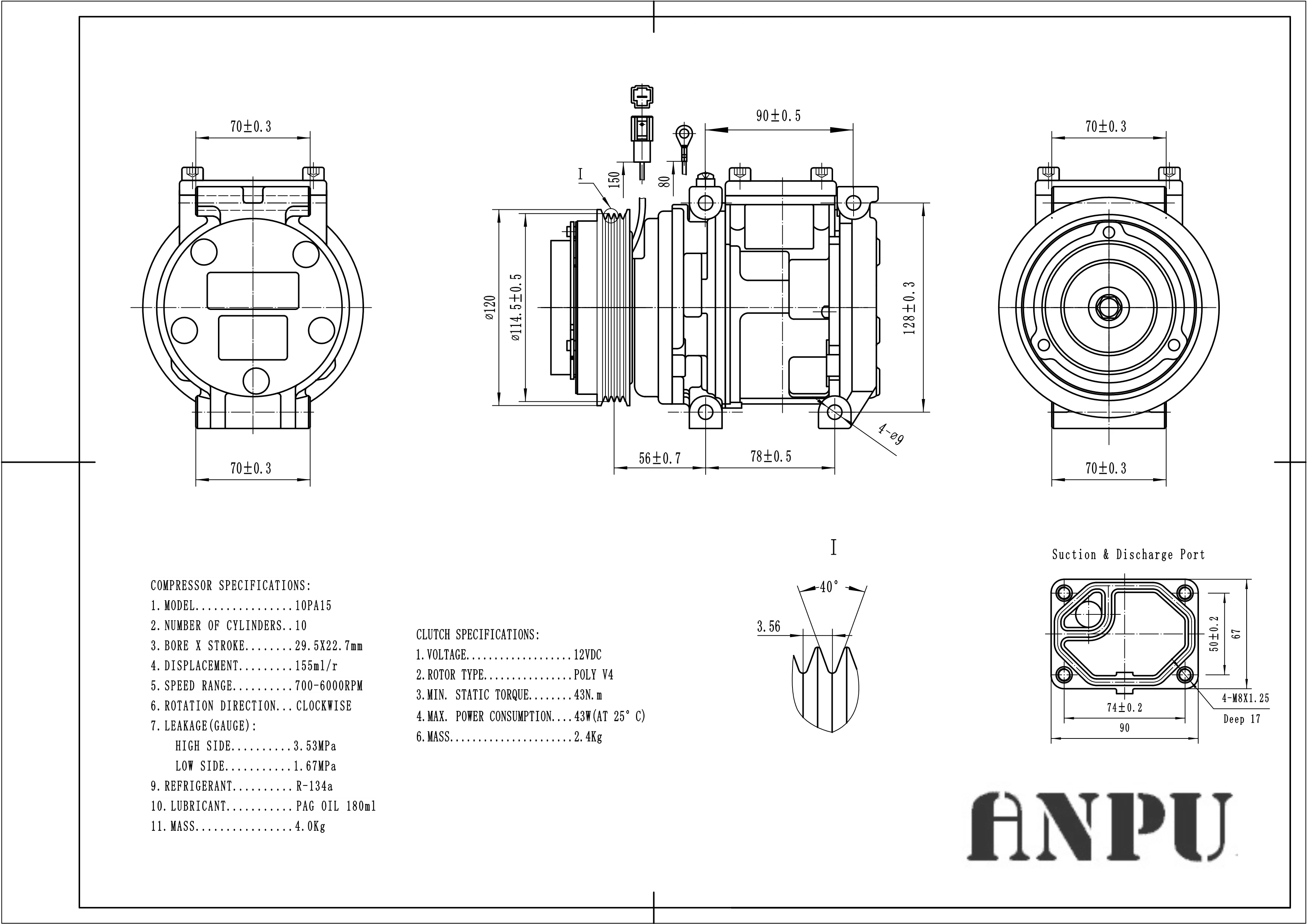 
all new auto air condition compressor 10pa15c ac compressor for 4PK 115MM 98344 0K03861450 