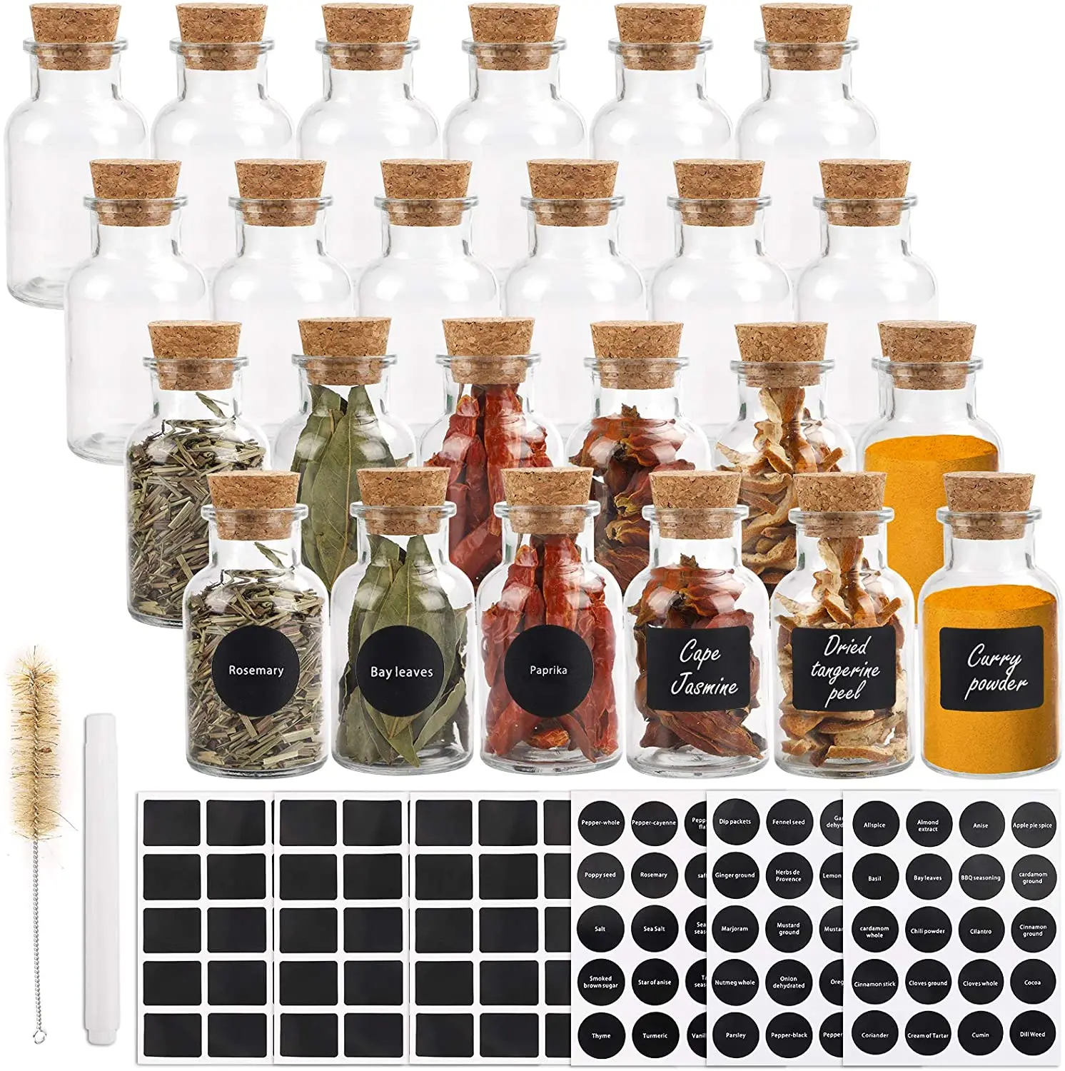 Manufacturer Square Clear Empty Tins Cork Glass Bottle 4oz Transparent Spice Jars