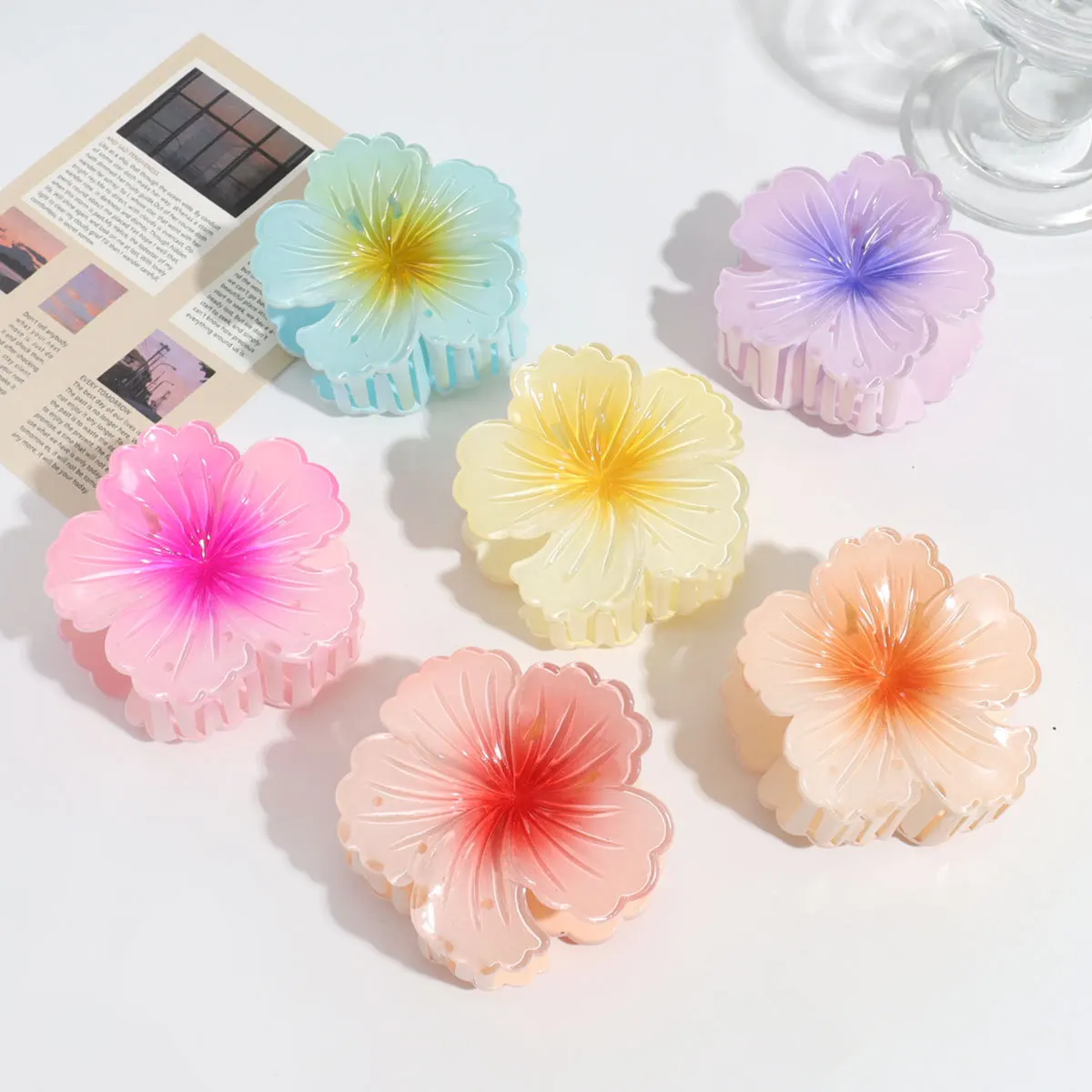 New Colorful Flower Shaped Plastic Jaw Clips for Women and Girls Flower Hair Claws Clip W/certificate, Quality as E-J brand