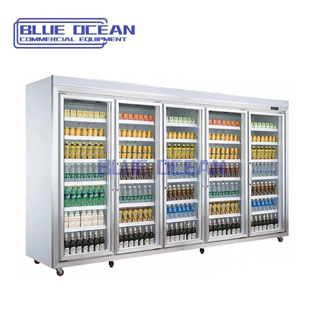 custom commercial fridge and freezer  supermarket display cooler 5 door  showcase refrigerators for drink