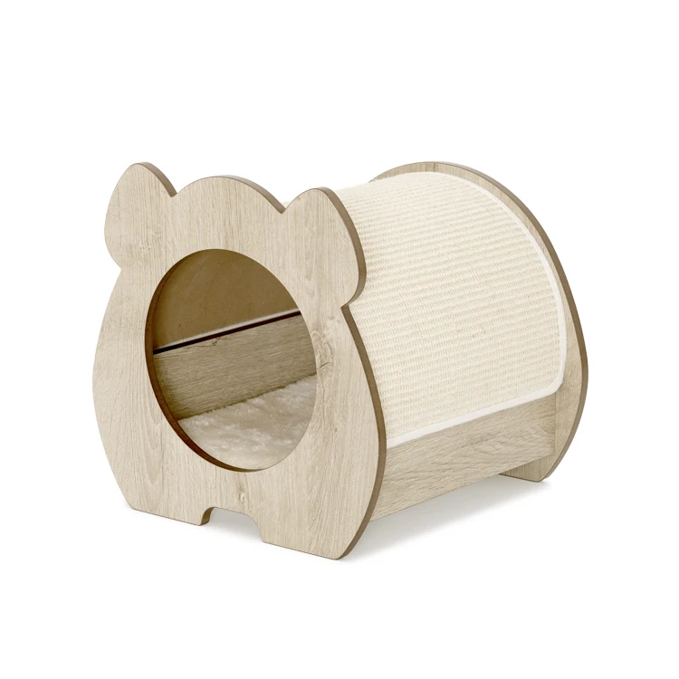 OEM High Quality Cat Scratching Modern Mini Winter Indoor Wooden Cat Scratcher House Luxury Cat Houses with Ball Tail