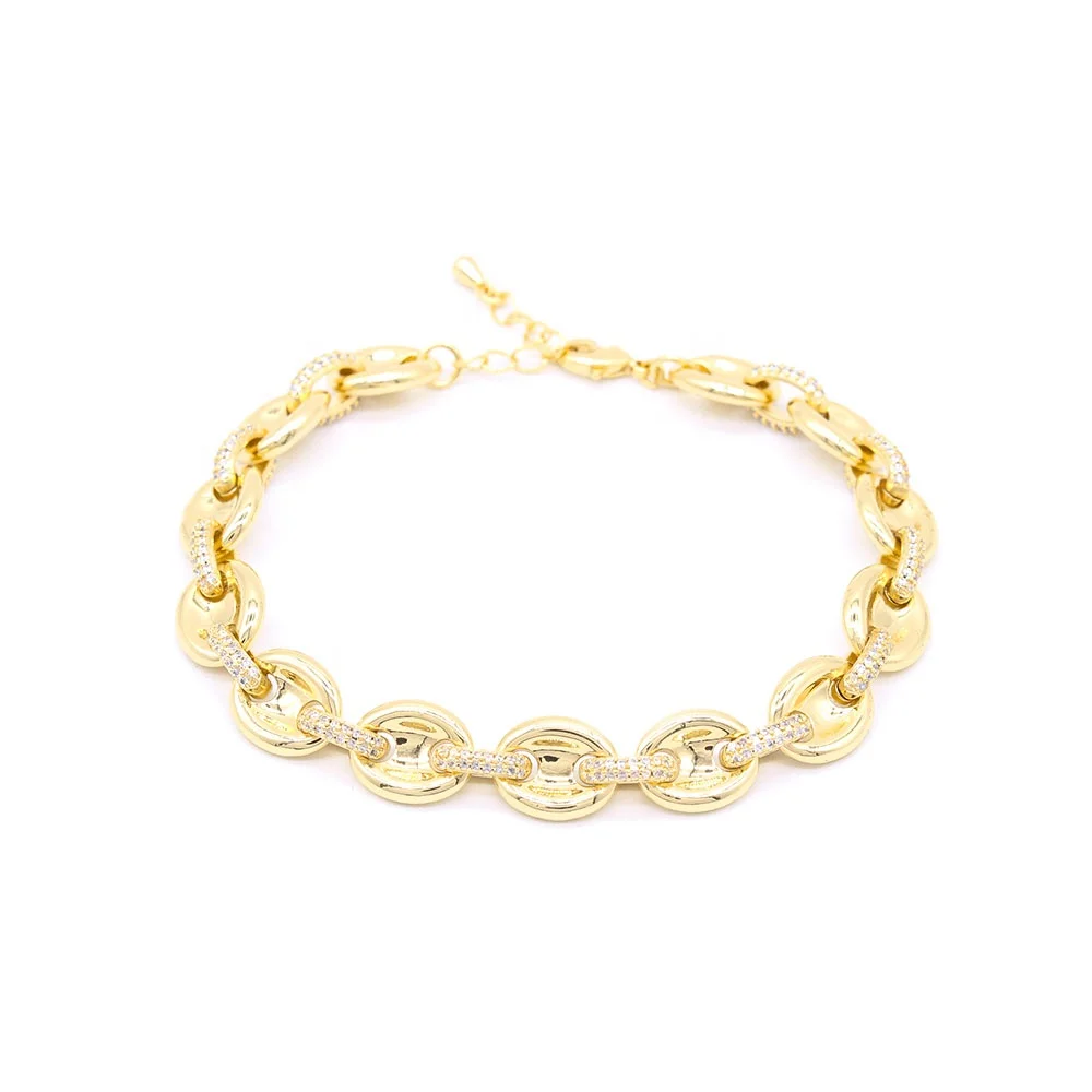 European Fashion Hip Hop 18K Gold Plated Bracelet Bling Pig Nose Chain Bracelet