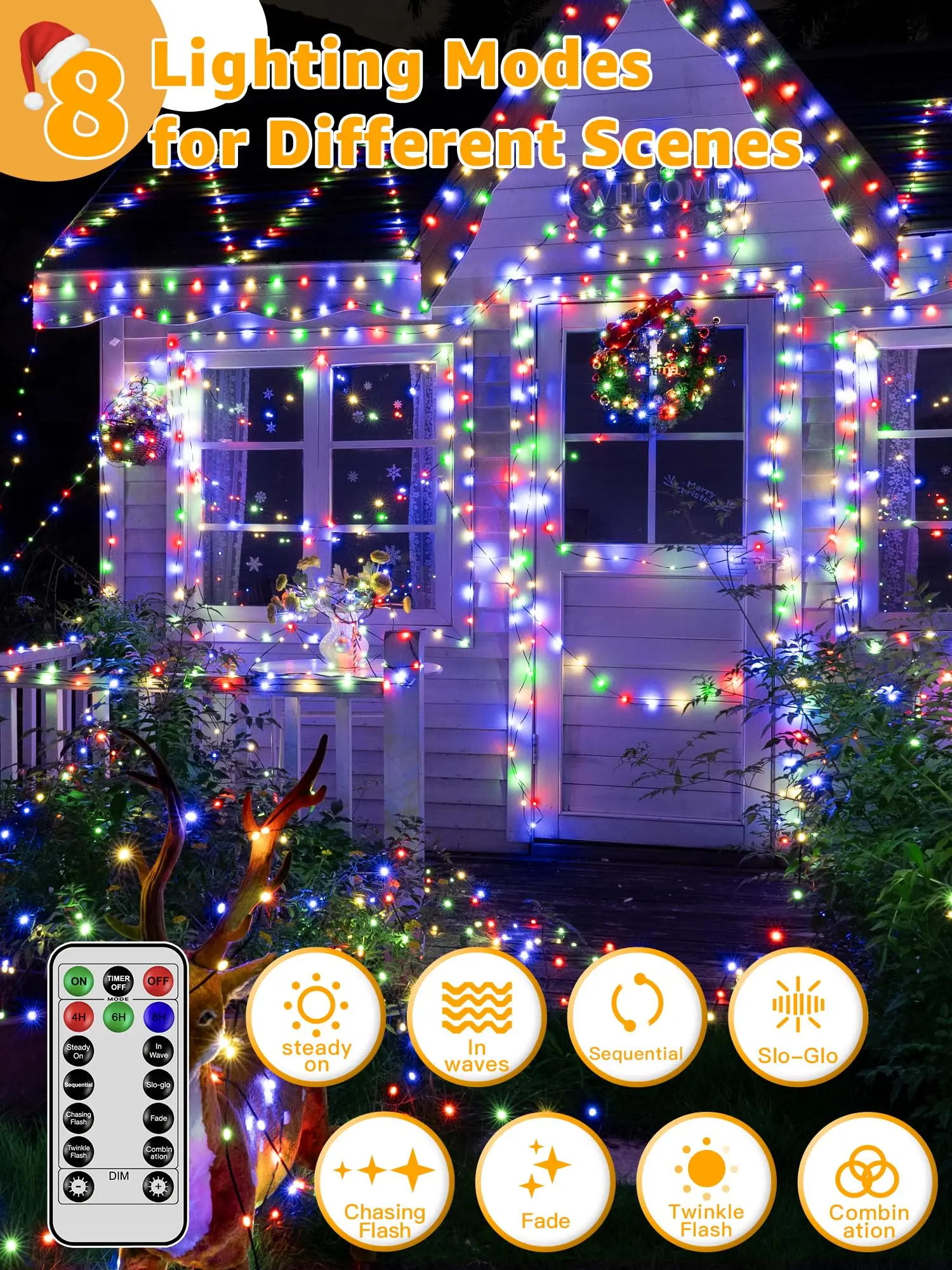 TSINYE LED Christmas Lights Plug in Christmas Tree Light with Remote 8 Mode House Indoor Decorations Outdoor Christmas Light