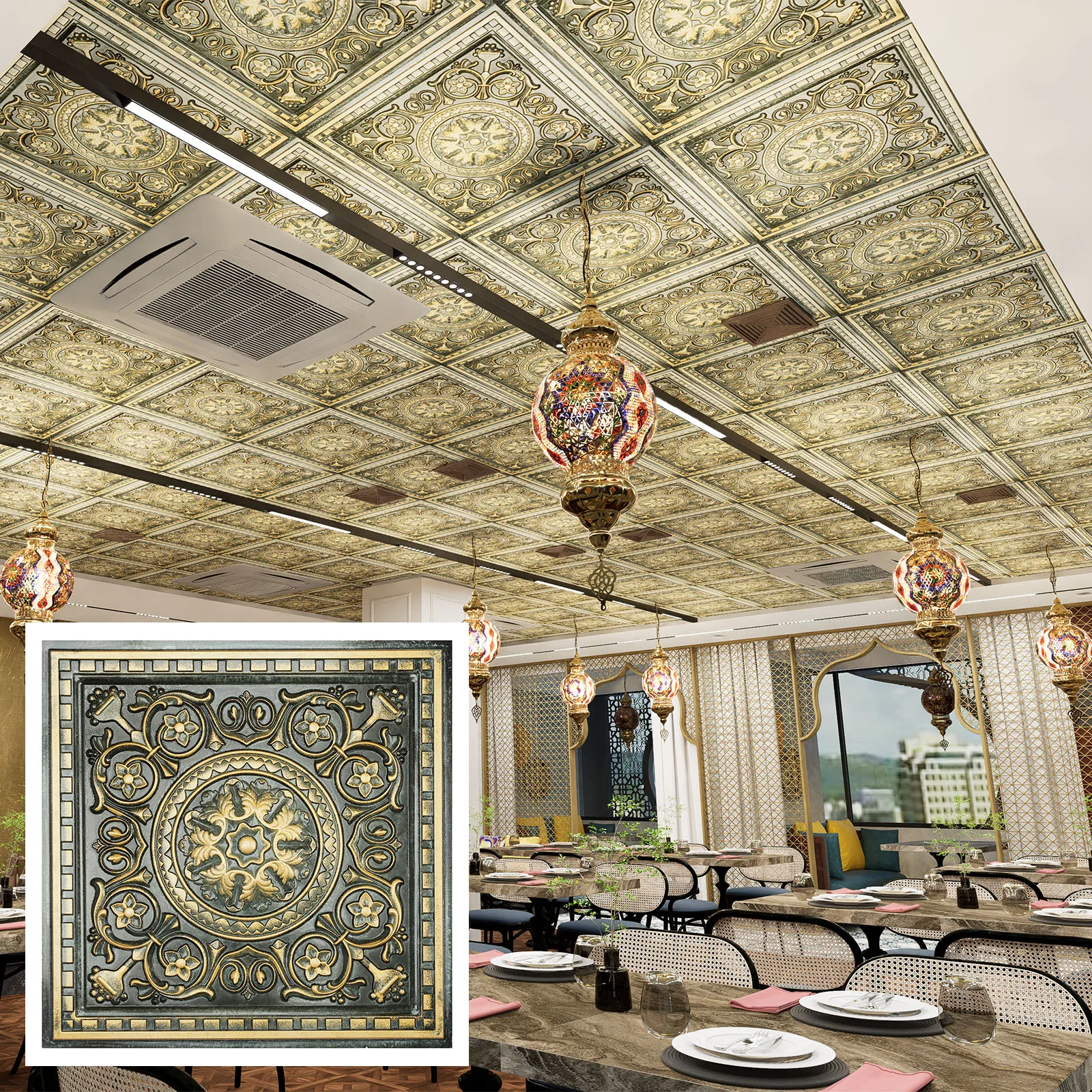 Chalk painted ceiling tiles, Embossed wall panels, for Flower Boutique PL83