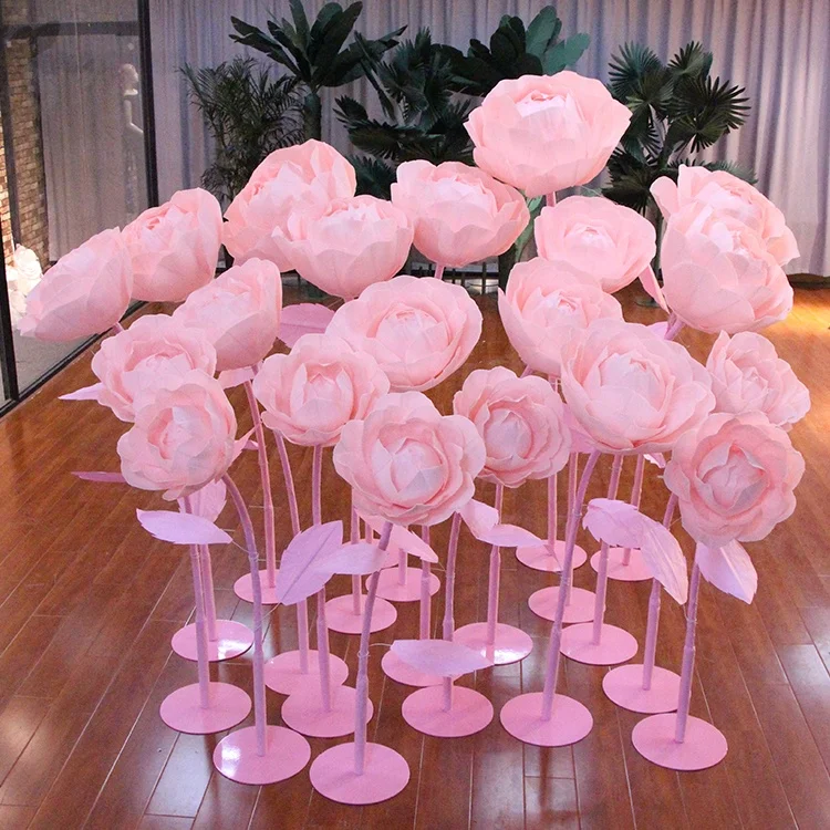 Giant artificial paper flowers long stem backdrop stand for wedding flowers