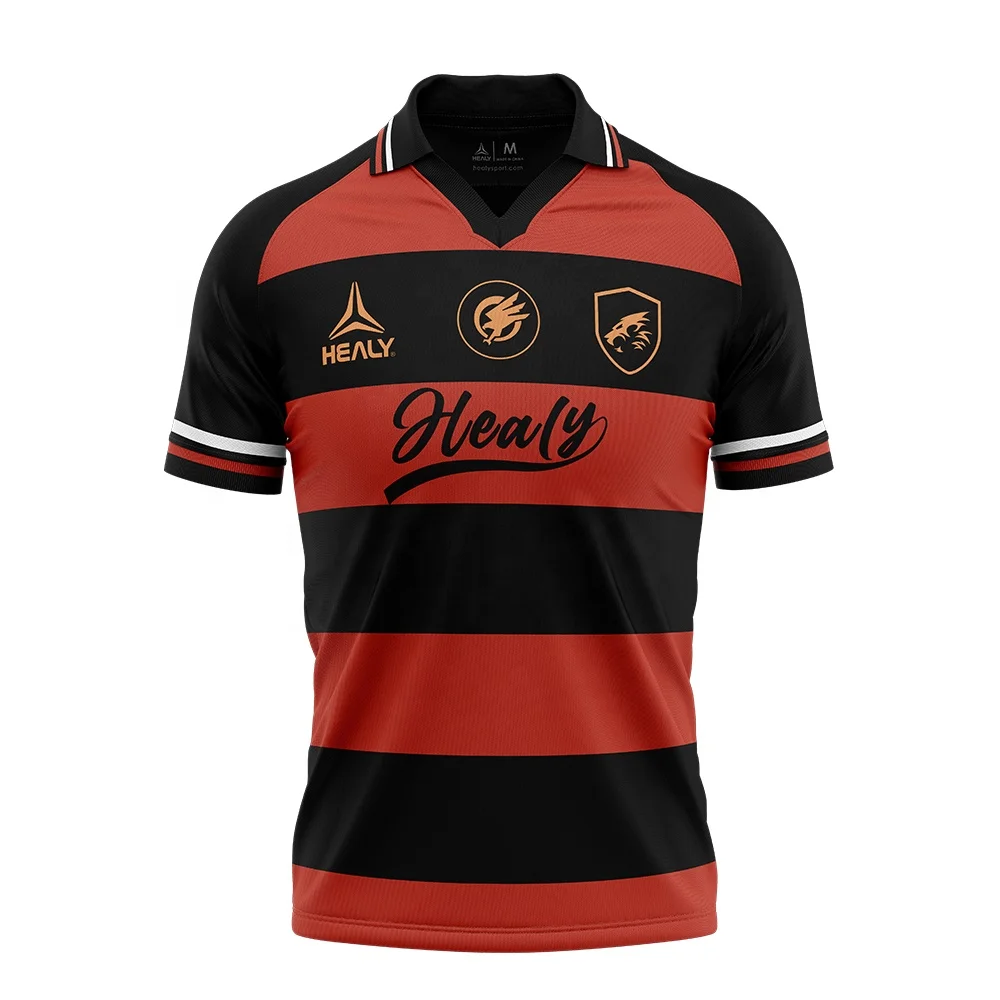 custom sublimated stripe retro football tops men polyester football polo t-shirt high quality