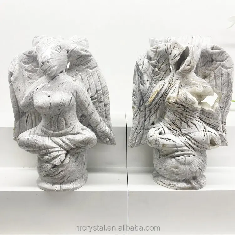 Healing Semi-precious Stone Crafts White Druzy Agate Ocean Jasper Baphomet Crystal Carving