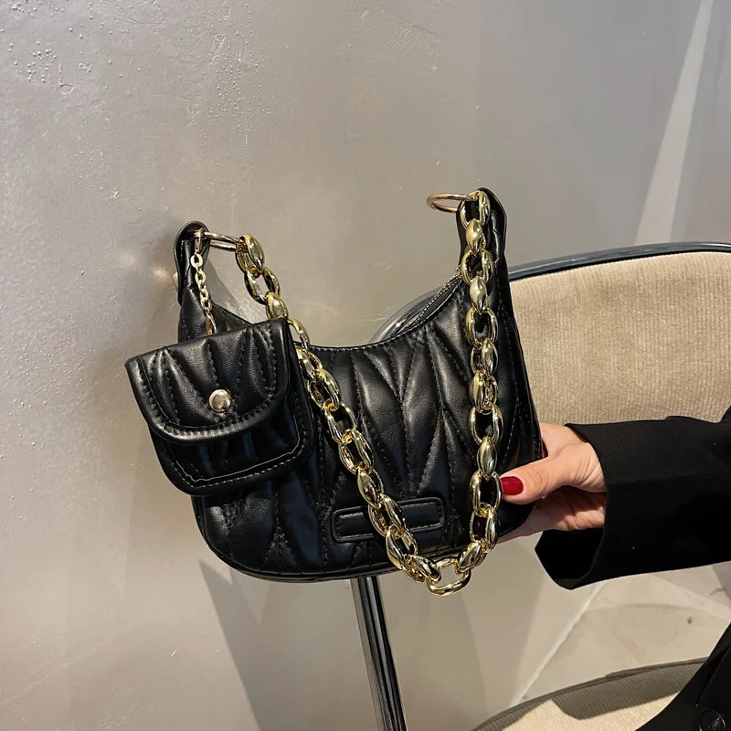 Лидер продаж, модная дизайнерская сумка на большой цепочке, Женская однотонная сумка с вышивкой ниткой