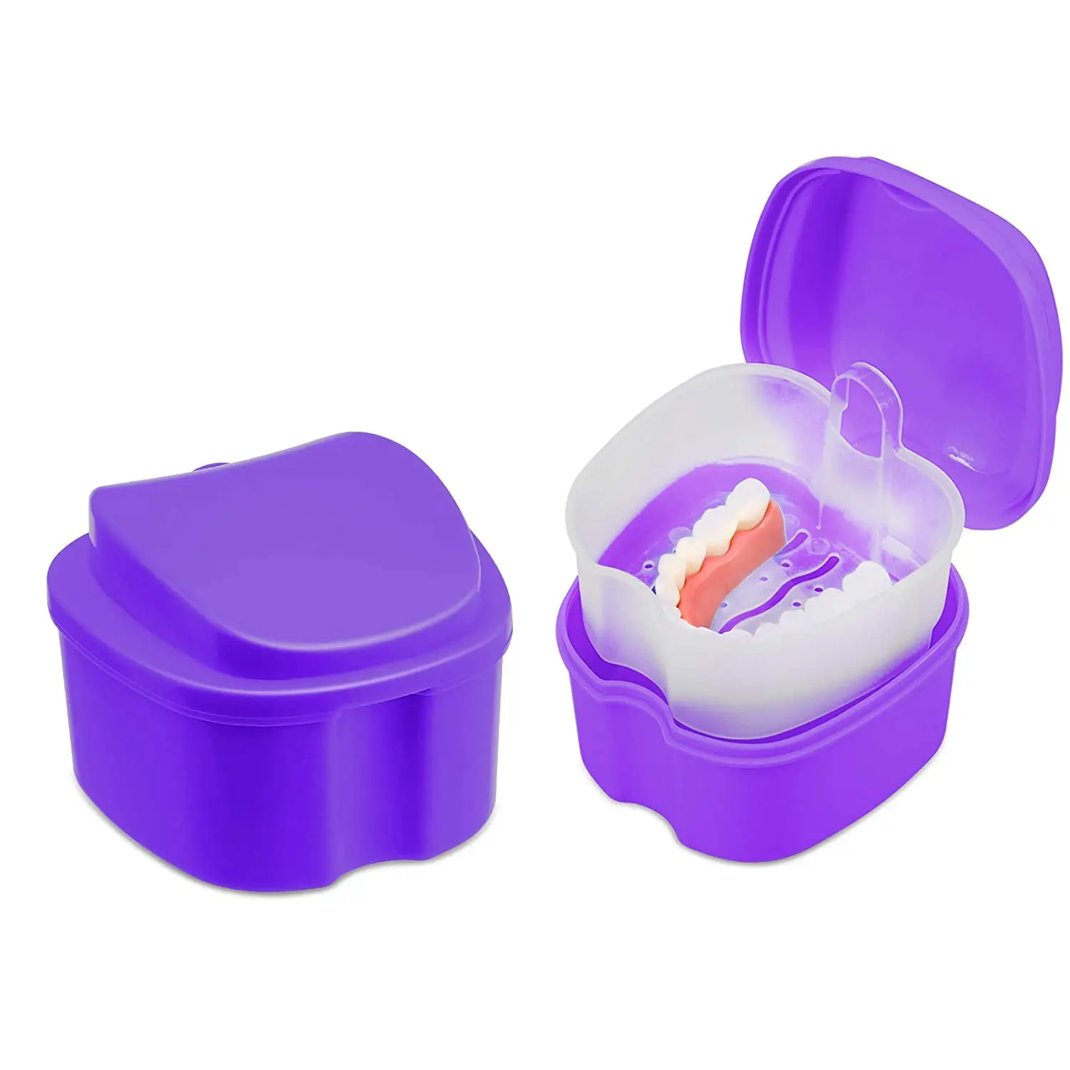 Denture Soaking Cup False Teeth Storage Container Denture Cleaning Box with Filter Portable and Easy to Travel