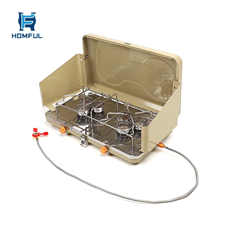 HOMFUL Two Burner Gas Stove Stainless Steel Outdoor Folding Camping Stove