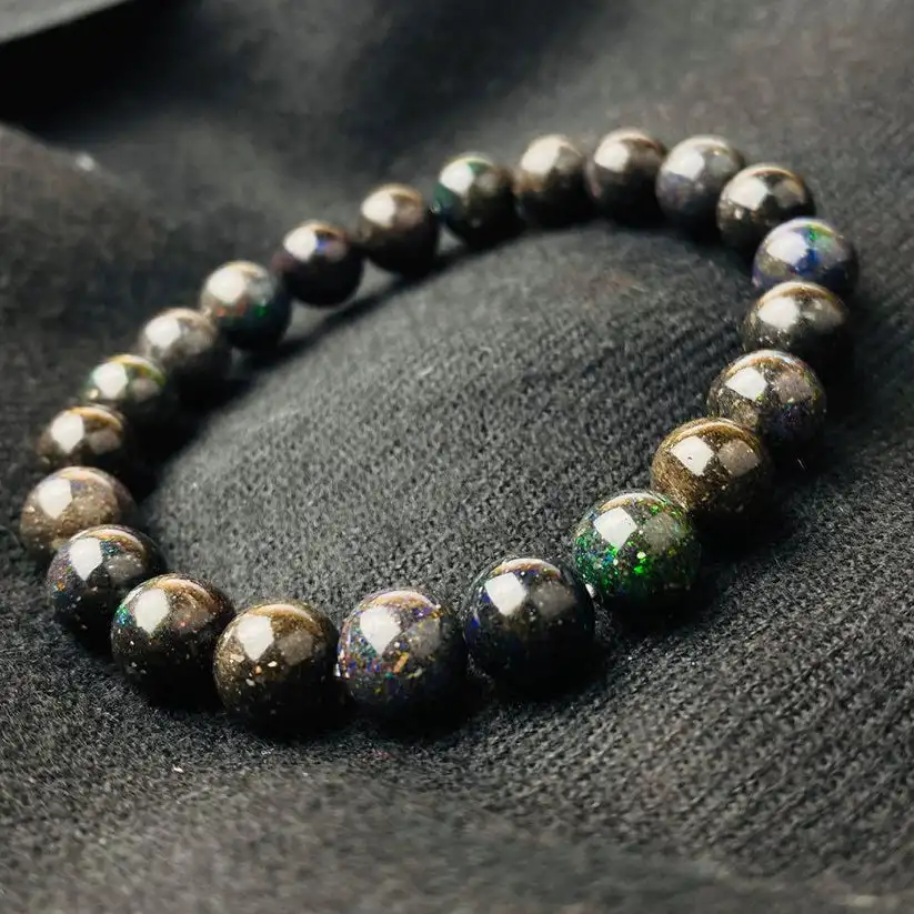 Factory wholesale unusual gemstone beads natural round beads 8mm black opal bracelet rare gemstone Boulder opal bracelet