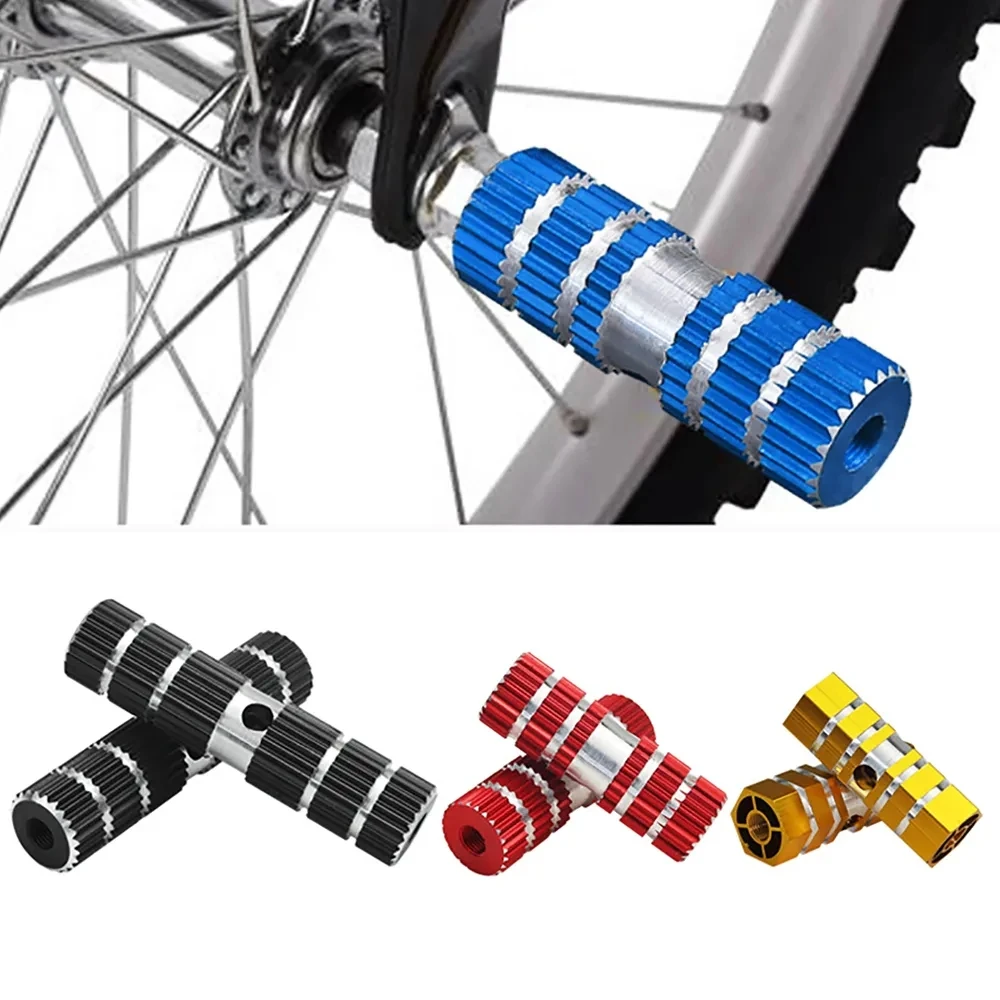 2x For MTB BMX Bike Bicycle Axle Pedal Alloy Foot Stunt Peg Footrest-Lever Cylinder Grip Anti-Slip Front Rear Axle Foot Pick