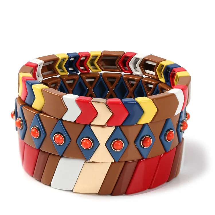 Pulsera Azulejo Charm Customized Adjustable Bracelet  Alloy Letter Enamel Tile Bracelet Ceramic clay porcelain beads