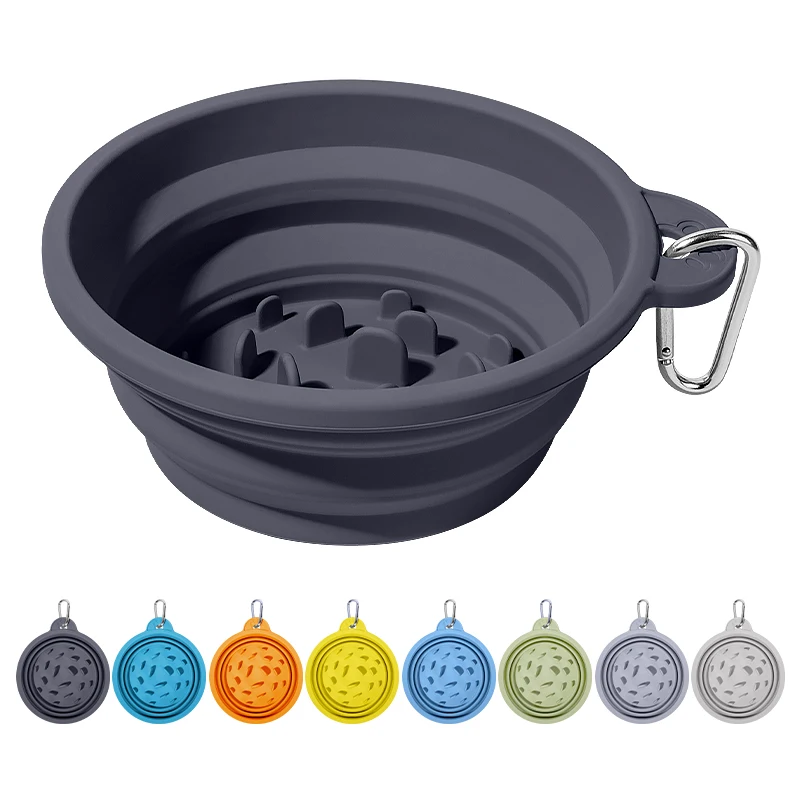 Strong Suction Anti Choking Silicone Pet Drinking Dish Foldable Slow Eating Slow Feeder Pet Travel Bowl Pet Bowl
