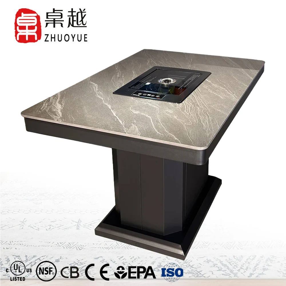Zhuoyue Y378 oem odm barbecue tabletop with electric stove ceramic glass top bbq grill Barbecue Table Metal teppanyaki BBQ table