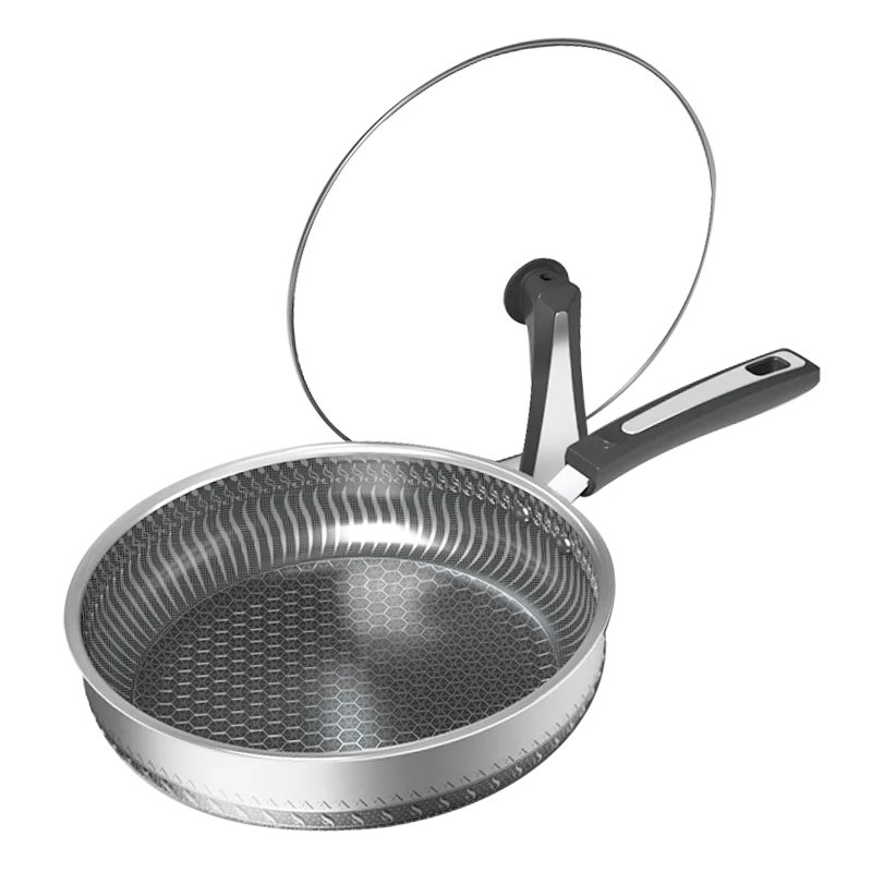 Professional Quality Try-ply 316Stainless Steel Non Stick Honeycomb 26-28cm Round Frying Pan hexclad cookware