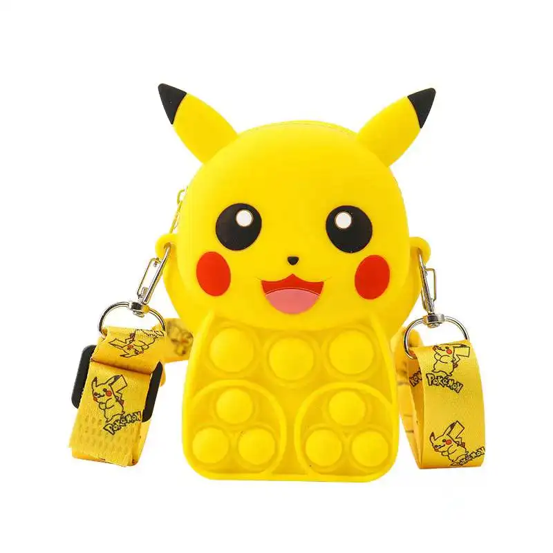 Rainbow minnie mouse coin mini bag silicon kids fidget it bubble pikachu minnie mouse popping purse for girls