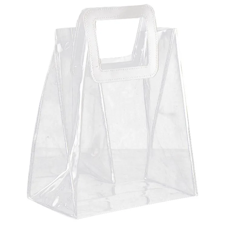 Hot sell transparent handbags beach bag stand up transparent plastic clear pvc tote bag