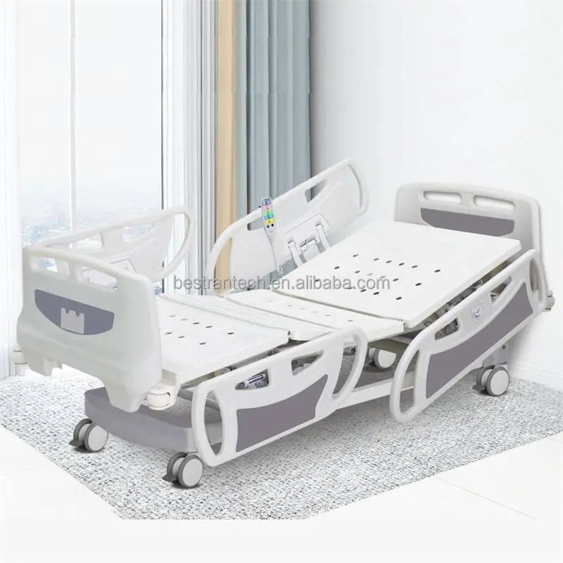 BT-AM126 Steel big PP side rail with folding over bed table central locking hospital 3 function manual medical bed